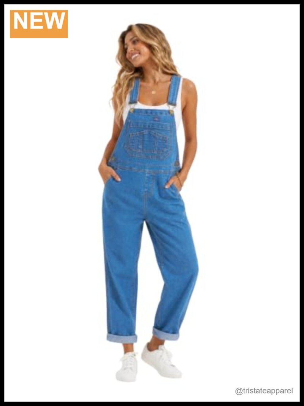 Women's Denim Bib Overalls Loose Fit Stretch Cotton Straight Leg Jumpsuit